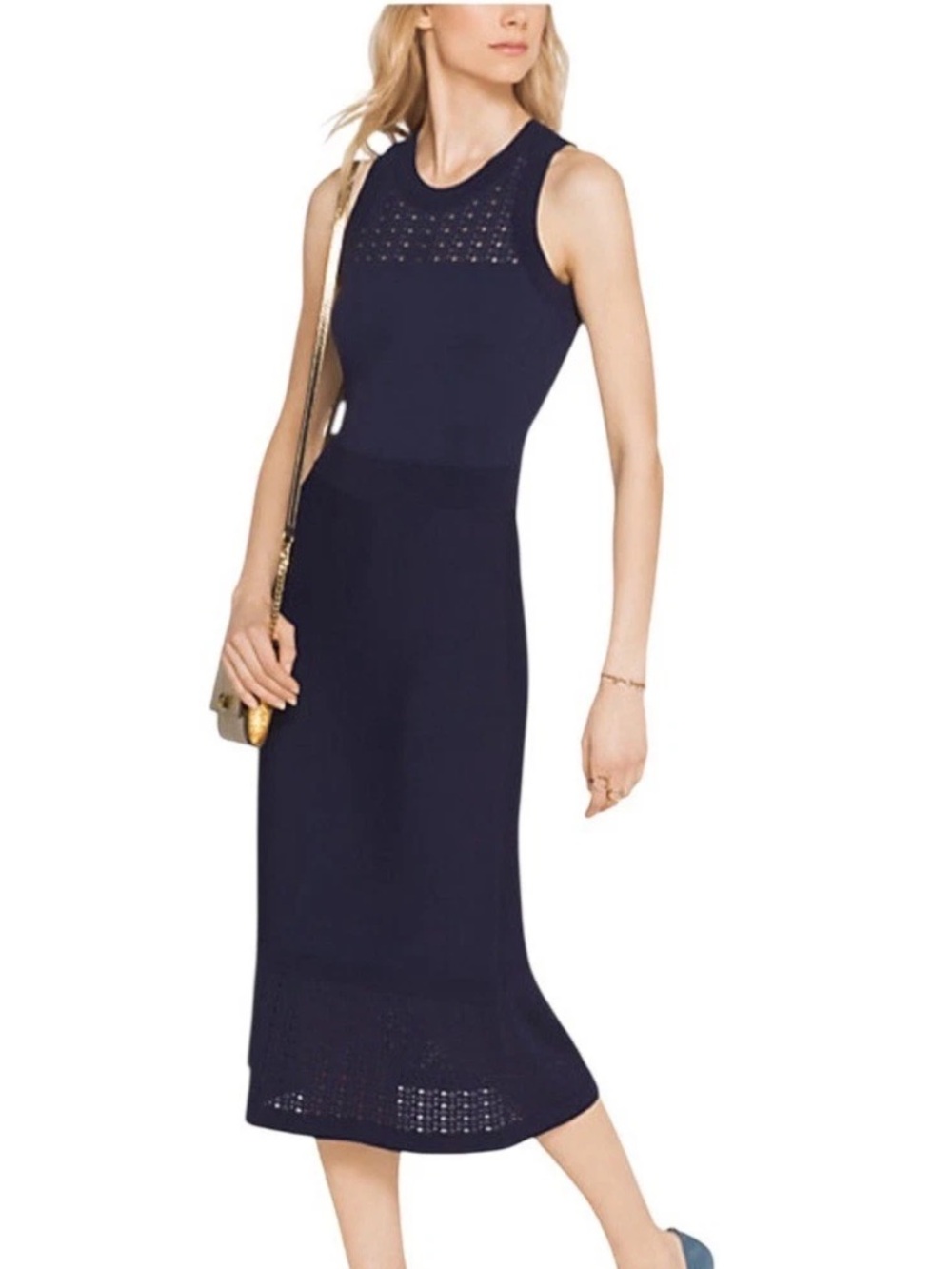 Michael Kors True Navy Pointelle Knit Midi Tank Dress